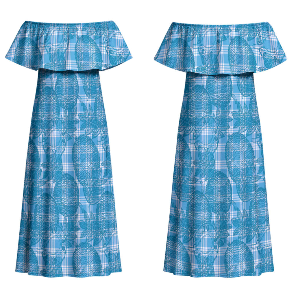 Polu Hawaii Breadfruit Palaka Motifs Couples Matching Off Shoulder Maxi Dress and Hawaiian Shirt LT14 - Polynesian Pride