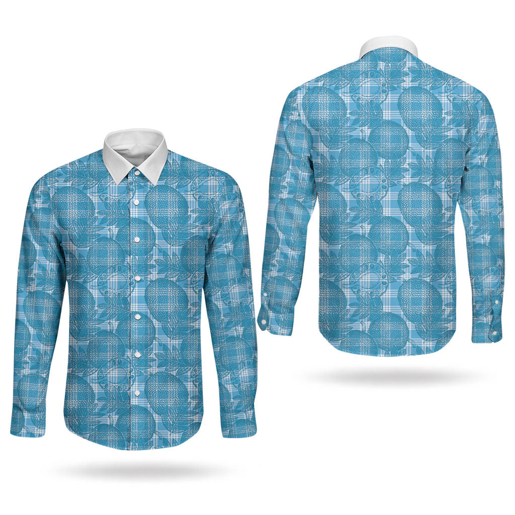 Polu Hawaii Breadfruit Palaka Motifs Couples Matching Off Shoulder Short Dress and Long Sleeve Button Shirt LT14 - Polynesian Pride