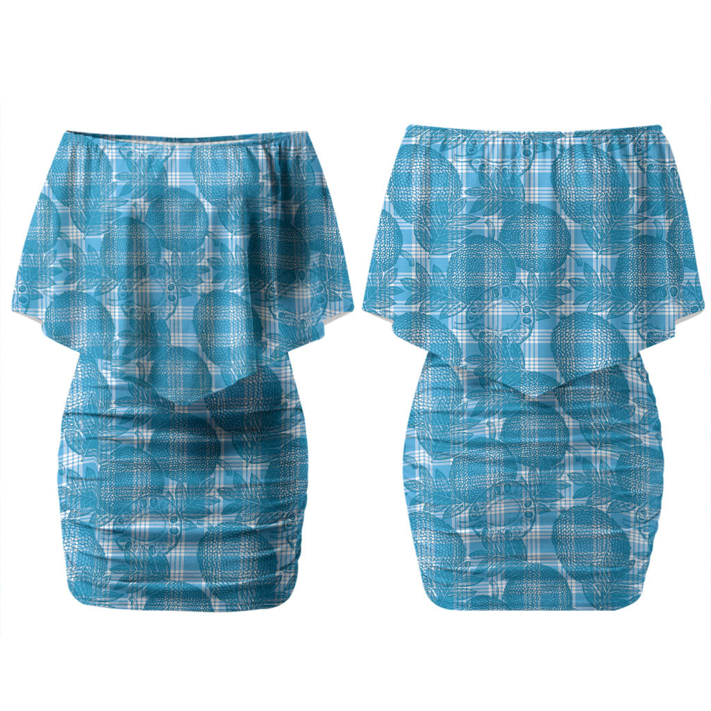 Polu Hawaii Breadfruit Palaka Motifs Couples Matching Off Shoulder Short Dress and Long Sleeve Button Shirt LT14 - Polynesian Pride