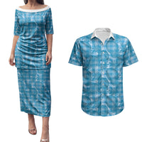 Polu Hawaii Breadfruit Palaka Motifs Couples Matching Puletasi and Hawaiian Shirt LT14 Blue - Polynesian Pride