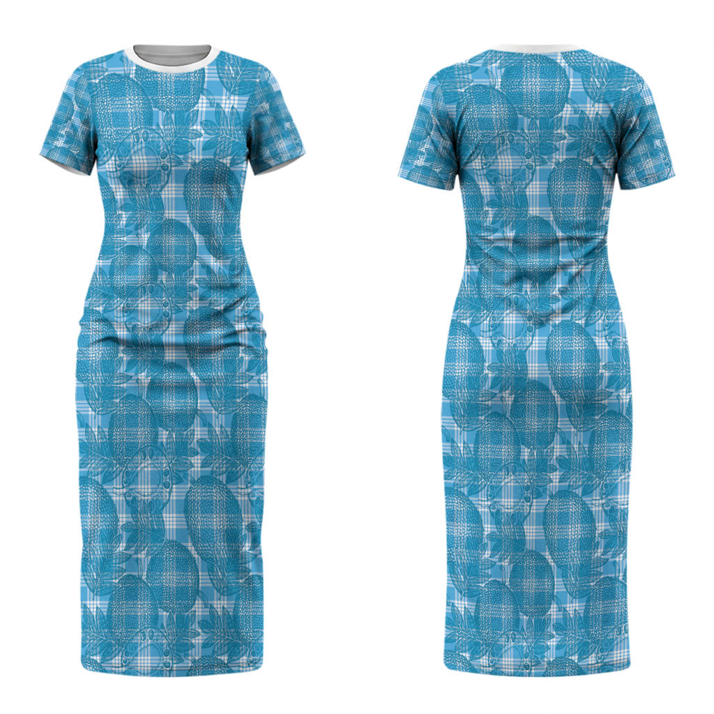Polu Hawaii Breadfruit Palaka Motifs Couples Matching Short Sleeve Bodycon Dress and Long Sleeve Button Shirt LT14 - Polynesian Pride