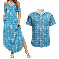 Polu Hawaii Breadfruit Palaka Motifs Couples Matching Summer Maxi Dress and Hawaiian Shirt LT14 Blue - Polynesian Pride