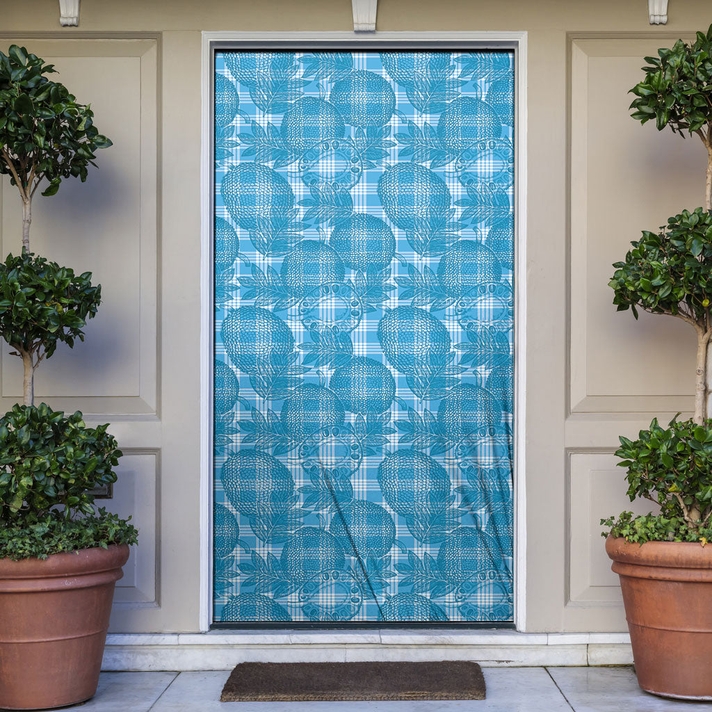 Polu Hawaii Breadfruit Palaka Motifs Door Cover LT14 Blue - Polynesian Pride