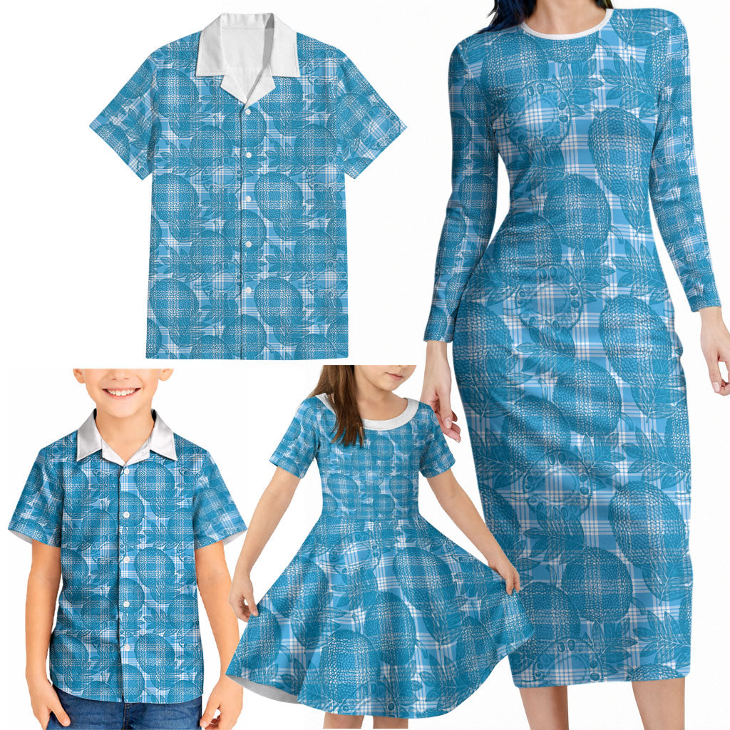 Polu Hawaii Breadfruit Palaka Motifs Family Matching Long Sleeve Bodycon Dress and Hawaiian Shirt LT14 - Polynesian Pride
