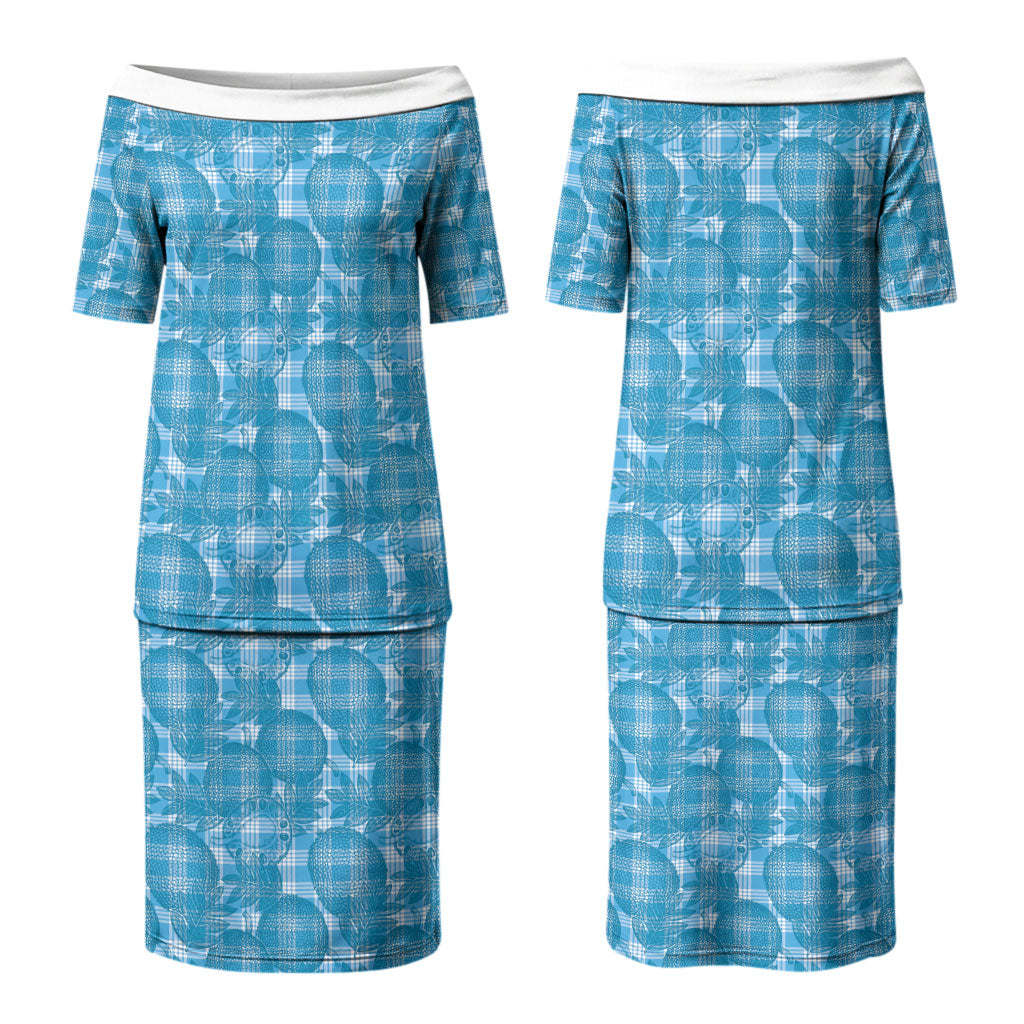 Polu Hawaii Breadfruit Palaka Motifs Family Matching Puletasi and Hawaiian Shirt LT14 Mom's Dress Blue - Polynesian Pride