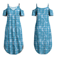 Polu Hawaii Breadfruit Palaka Motifs Family Matching Summer Maxi Dress and Hawaiian Shirt LT14 Mom's Dress Blue - Polynesian Pride