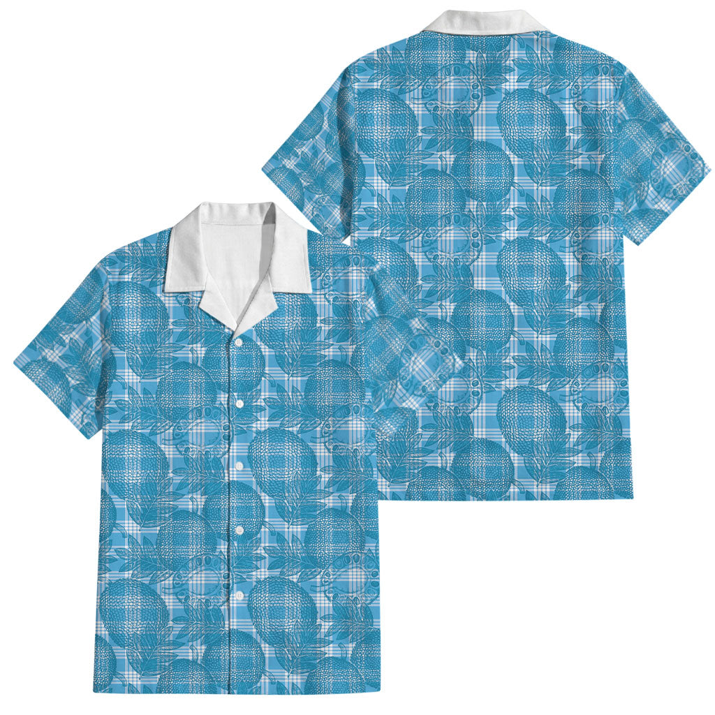 Polu Hawaii Breadfruit Palaka Motifs Family Matching Summer Maxi Dress and Hawaiian Shirt LT14 Dad's Shirt - Short Sleeve Blue - Polynesian Pride
