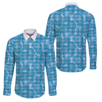 Polu Hawaii Breadfruit Palaka Motifs Family Matching Summer Maxi Dress and Hawaiian Shirt LT14 Dad's Shirt - Long Sleeve Blue - Polynesian Pride
