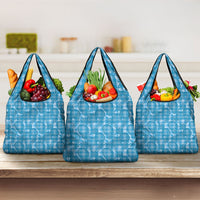 Polu Hawaii Breadfruit Palaka Motifs Grocery Bag LT14 3-pack One Size Blue - Polynesian Pride