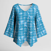 Polu Hawaii Breadfruit Palaka Motifs Kimono Sleeve Blouse LT14 Female Blue - Polynesian Pride