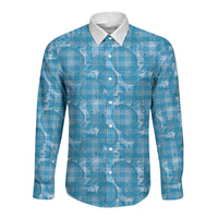 Polu Hawaii Breadfruit Palaka Motifs Long Sleeve Button Shirt LT14 Unisex Blue - Polynesian Pride