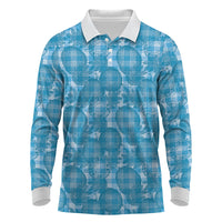 Polu Hawaii Breadfruit Palaka Motifs Long Sleeve Polo Shirt LT14 Blue - Polynesian Pride