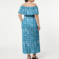 Polu Hawaii Breadfruit Palaka Motifs Off Shoulder Maxi Dress LT14 - Polynesian Pride