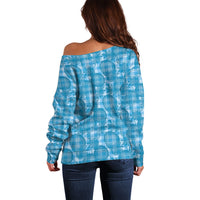 Polu Hawaii Breadfruit Palaka Motifs Off Shoulder Sweater LT14 - Polynesian Pride