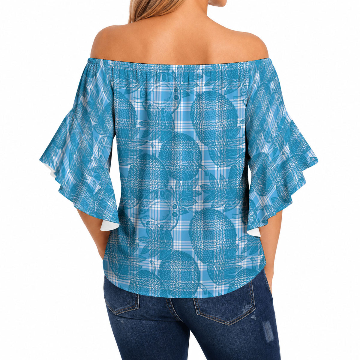 Polu Hawaii Breadfruit Palaka Motifs Off Shoulder Wrap Waist Top LT14 - Polynesian Pride