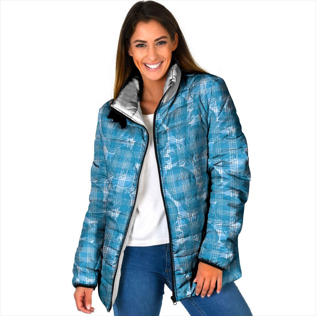 Polu Hawaii Breadfruit Palaka Motifs Padded Jacket LT14 Women Blue - Polynesian Pride