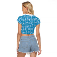 Polu Hawaii Breadfruit Palaka Motifs Raglan Cropped T Shirt LT14 - Polynesian Pride