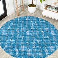 Polu Hawaii Breadfruit Palaka Motifs Round Carpet LT14 Blue - Polynesian Pride