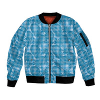 Polu Hawaii Breadfruit Palaka Motifs Sleeve Zip Bomber Jacket LT14 Unisex Blue - Polynesian Pride
