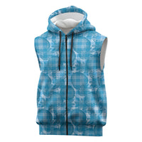 Polu Hawaii Breadfruit Palaka Motifs Sleeveless Zip Hoodie LT14 Blue - Polynesian Pride