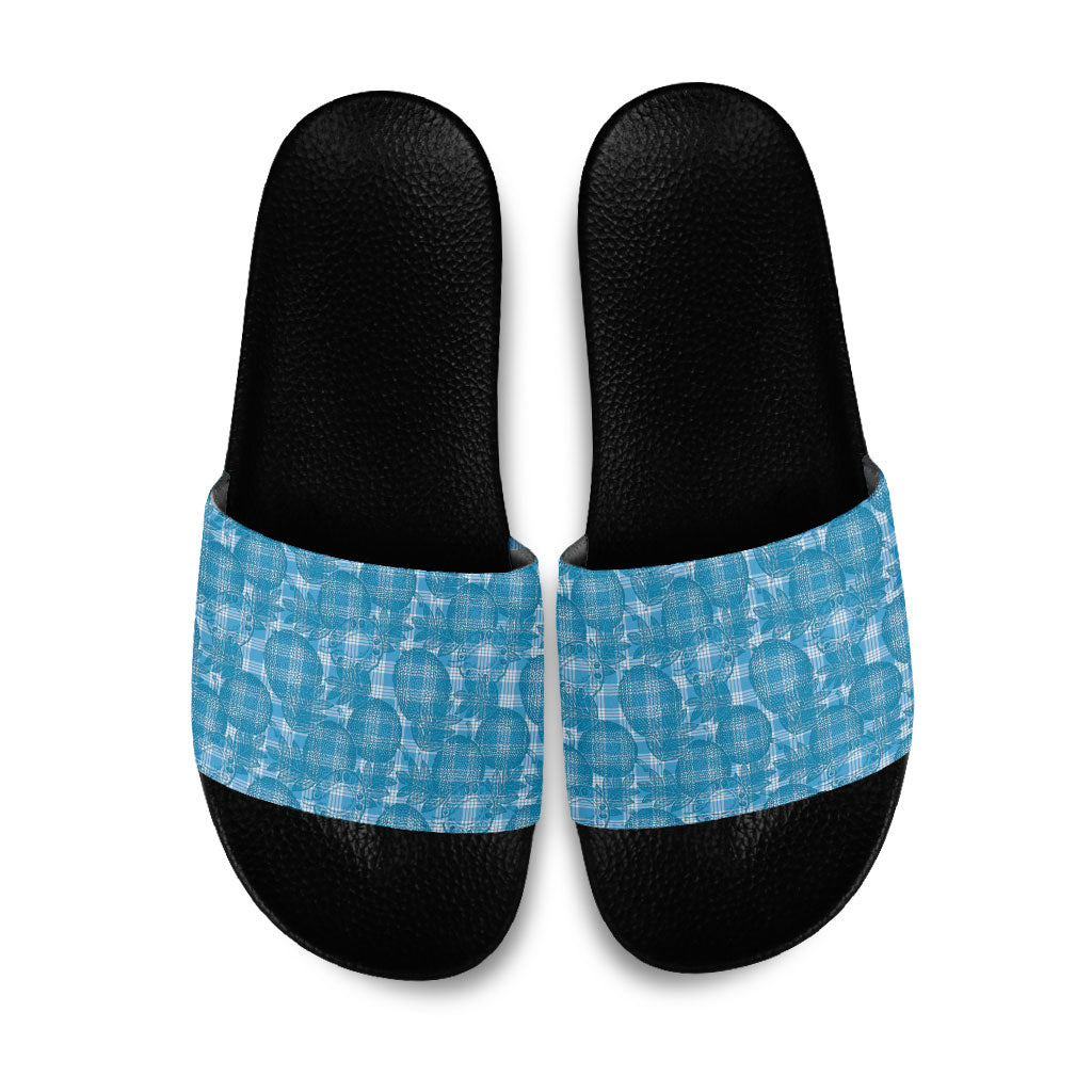 Polu Hawaii Breadfruit Palaka Motifs Slide Sandals LT14 Blue - Polynesian Pride