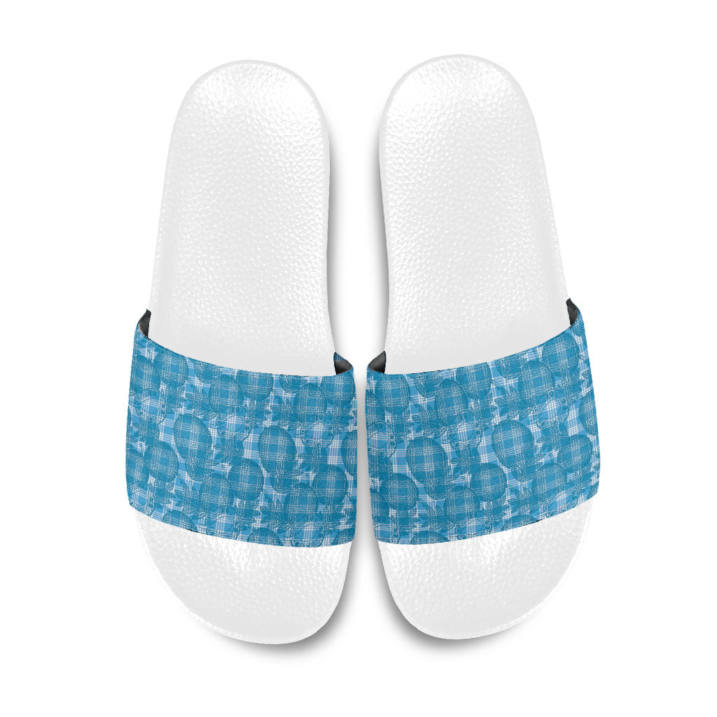 Polu Hawaii Breadfruit Palaka Motifs Slide Sandals LT14 Blue - Polynesian Pride