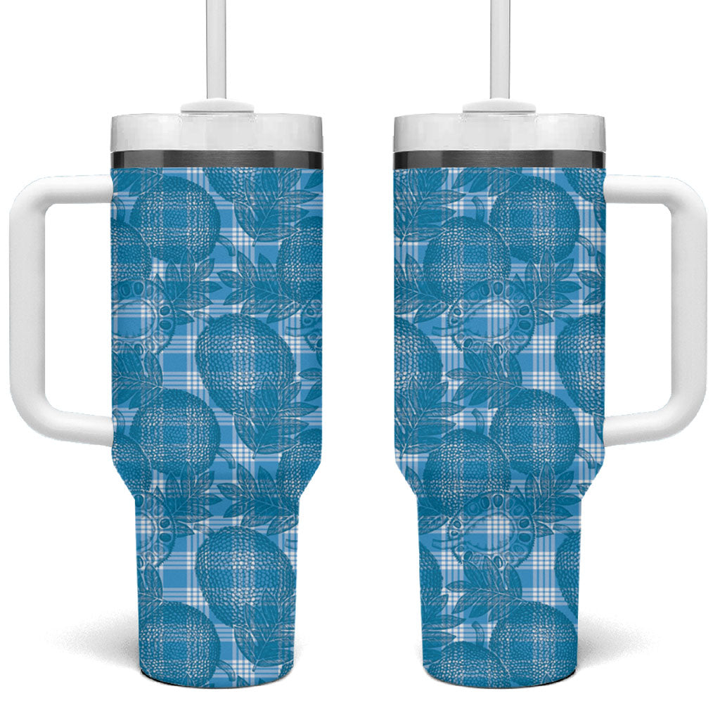 Polu Hawaii Breadfruit Palaka Motifs Tumbler With Handle LT14 One Size: 40 oz Blue - Polynesian Pride