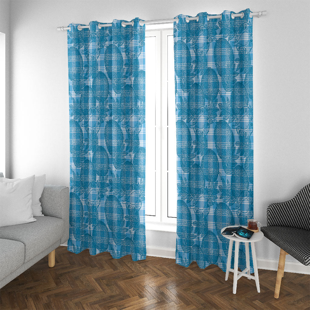 Polu Hawaii Breadfruit Palaka Motifs Window Curtain LT14 With Grommets Blue - Polynesian Pride