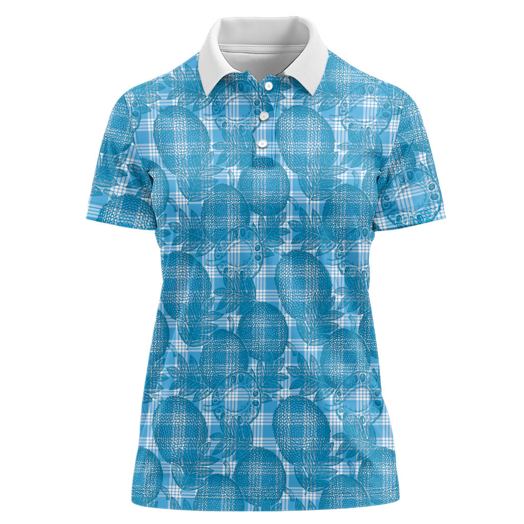 Polu Hawaii Breadfruit Palaka Motifs Women Polo Shirt LT14 Female Blue - Polynesian Pride