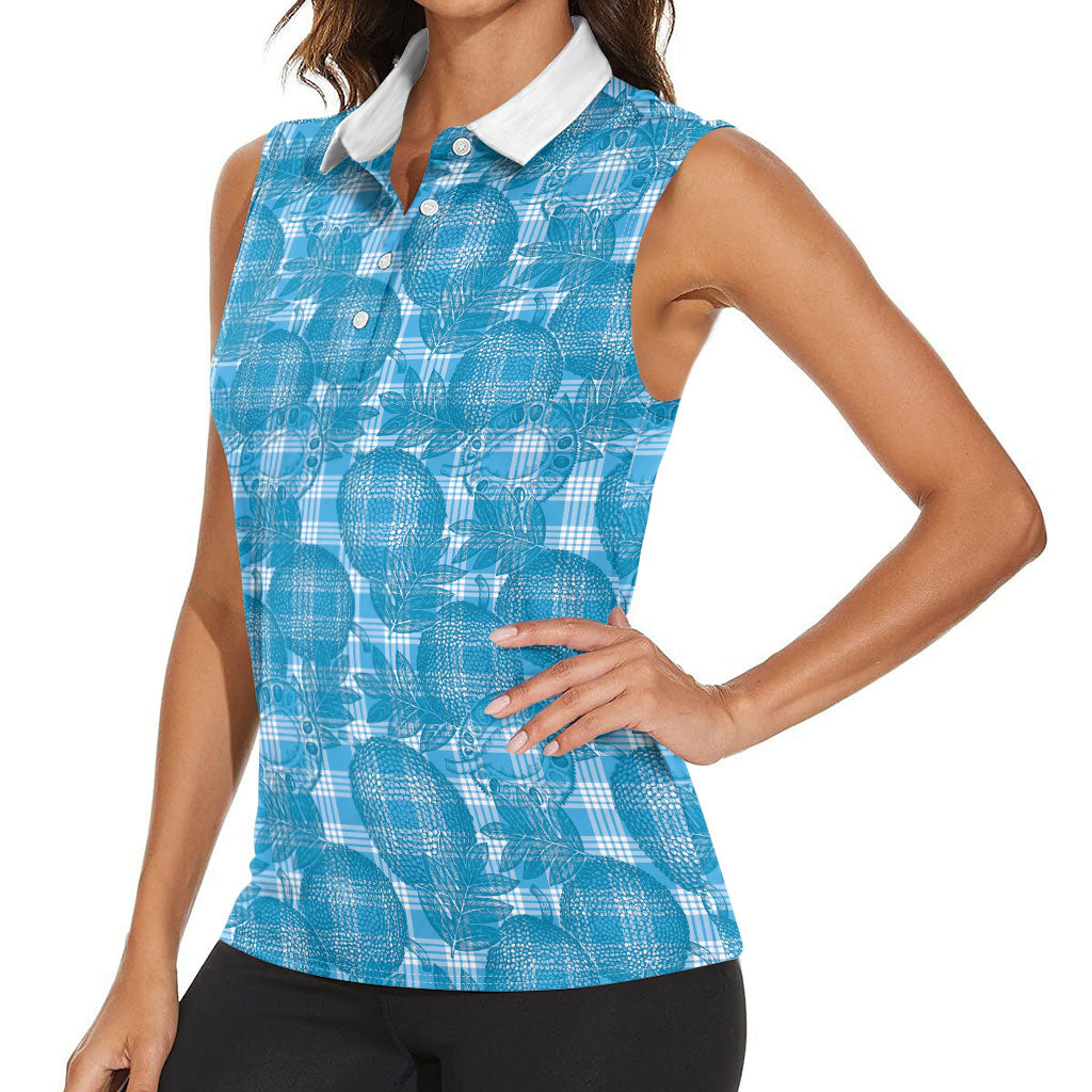 Polu Hawaii Breadfruit Palaka Motifs Women Sleeveless Polo Shirt LT14 - Polynesian Pride