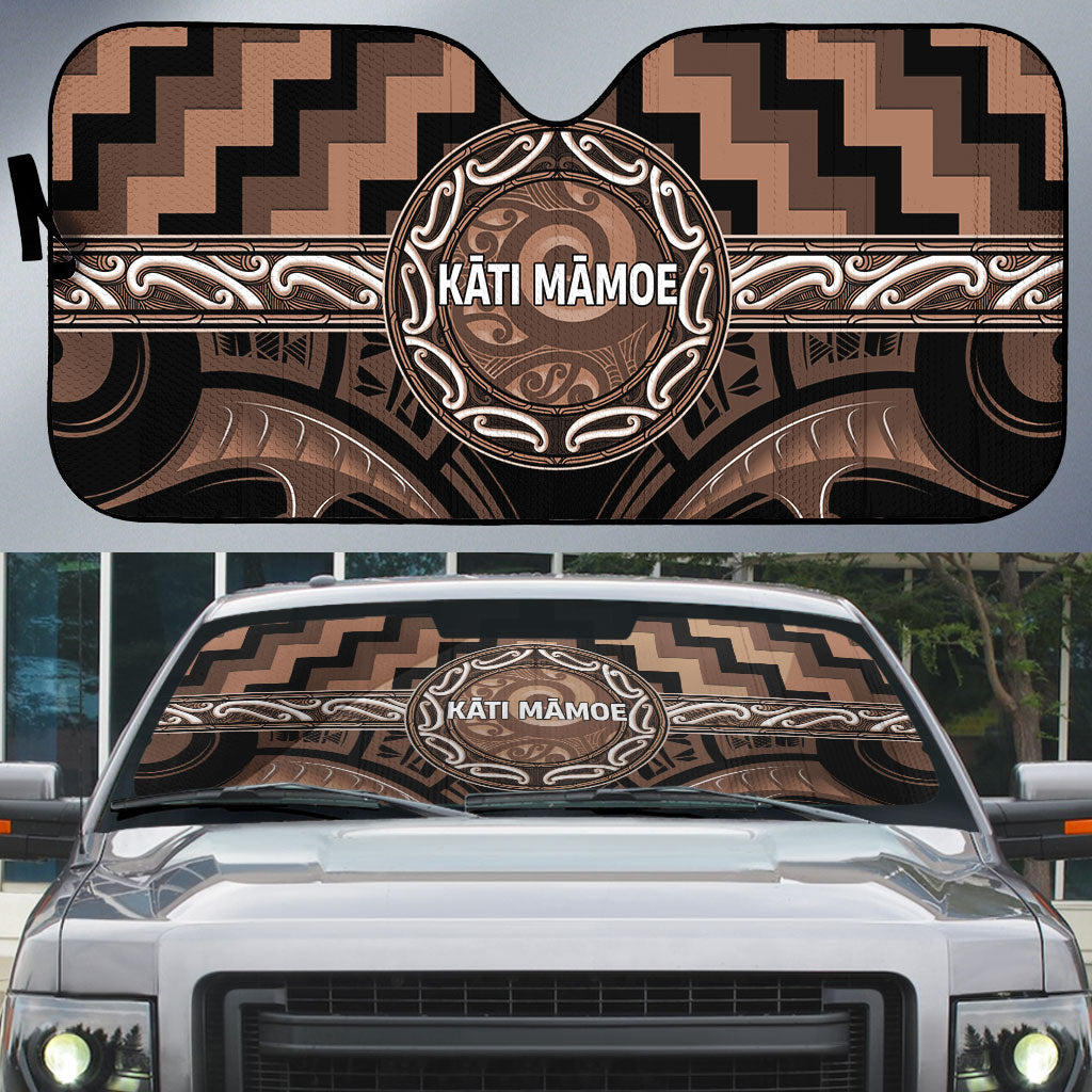 Aotearoa Kati Mamoe Auto Sun Shade Maori Iwi Poutama Puhoro Tattoo LT14 Brown - Polynesian Pride