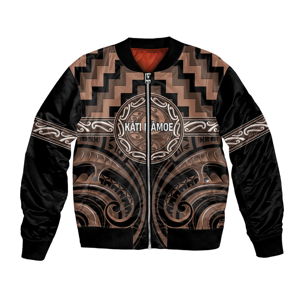 Aotearoa Kati Mamoe Personalised Bomber Jacket Maori Iwi Poutama Puhoro Tattoo LT14 Unisex Brown - Polynesian Pride