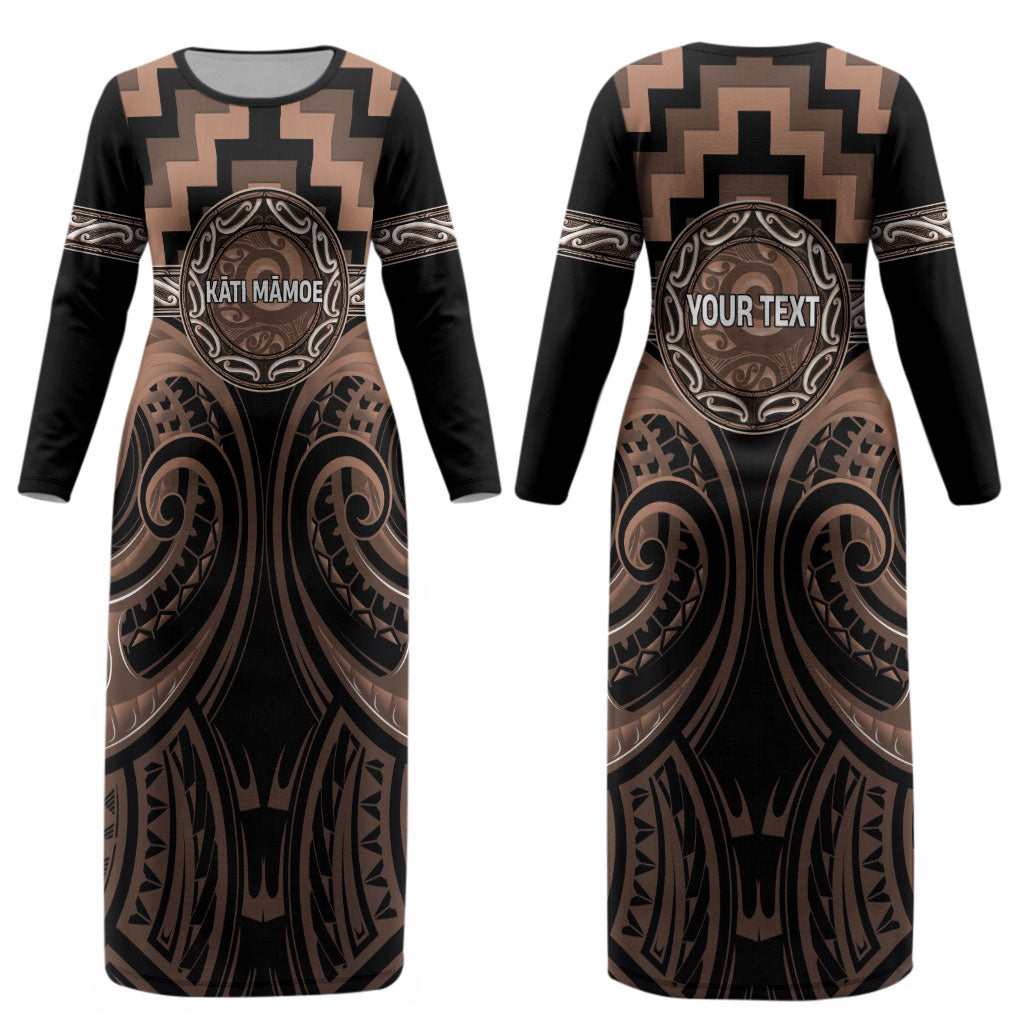 Aotearoa Kati Mamoe Personalised Couples Matching Long Sleeve Bodycon Dress and Long Sleeve Button Shirt Maori Iwi Poutama Puhoro Tattoo LT14 - Polynesian Pride