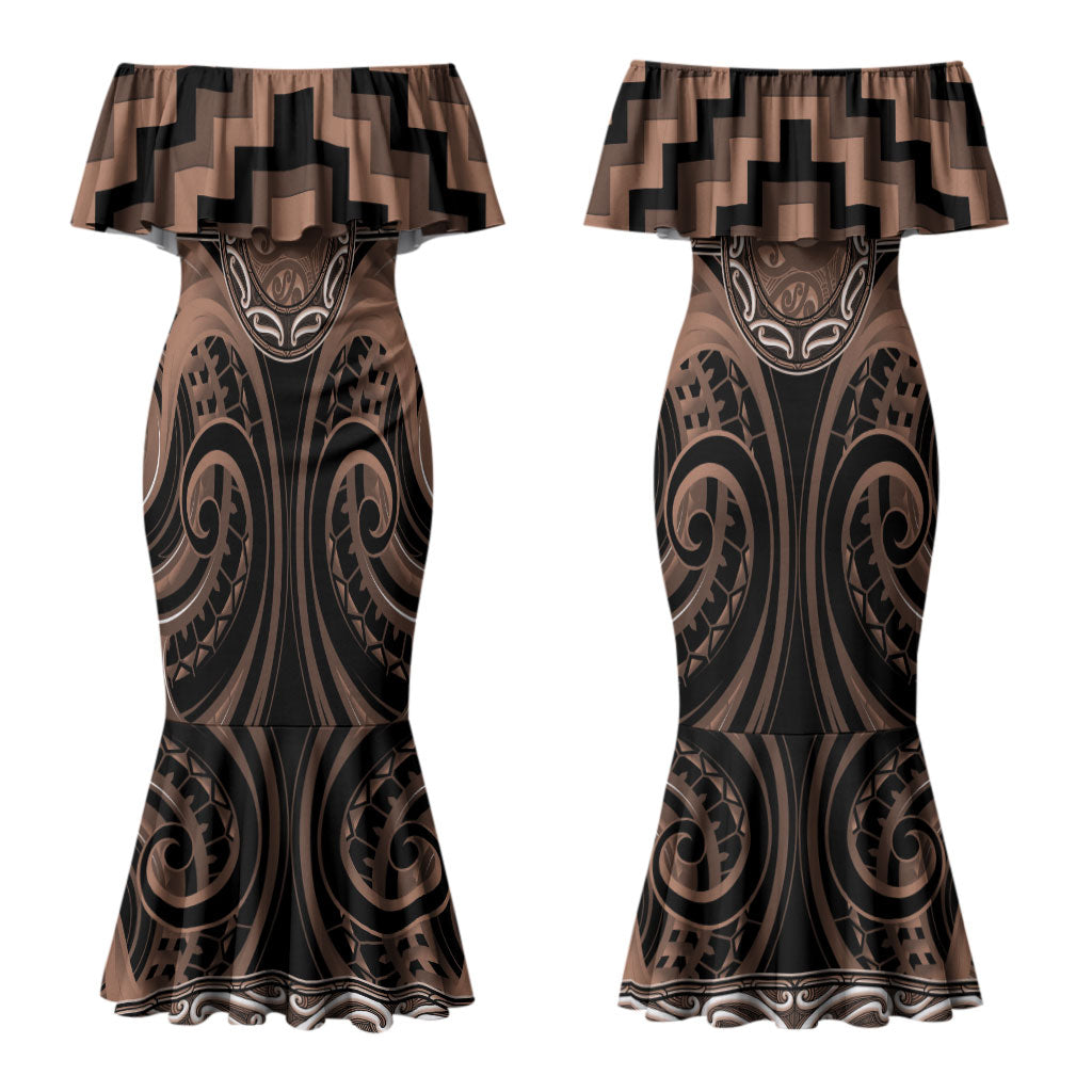 Aotearoa Kati Mamoe Personalised Couples Matching Mermaid Dress and Long Sleeve Button Shirt Maori Iwi Poutama Puhoro Tattoo LT14 - Polynesian Pride