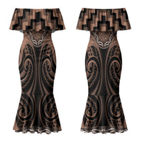 Aotearoa Kati Mamoe Personalised Couples Matching Mermaid Dress and Long Sleeve Button Shirt Maori Iwi Poutama Puhoro Tattoo LT14 - Polynesian Pride
