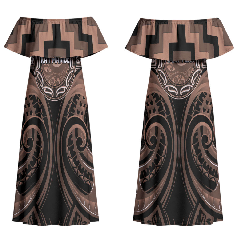 Aotearoa Kati Mamoe Personalised Couples Matching Off Shoulder Maxi Dress and Hawaiian Shirt Maori Iwi Poutama Puhoro Tattoo LT14 - Polynesian Pride