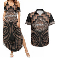 Aotearoa Kati Mamoe Personalised Couples Matching Summer Maxi Dress and Hawaiian Shirt Maori Iwi Poutama Puhoro Tattoo LT14 Brown - Polynesian Pride