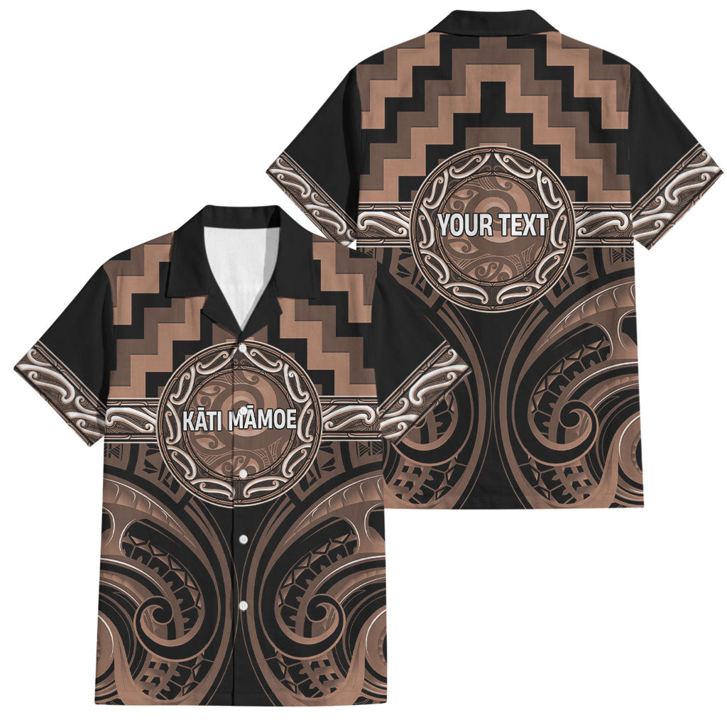 Aotearoa Kati Mamoe Personalised Family Matching Off The Shoulder Long Sleeve Dress and Hawaiian Shirt Maori Iwi Poutama Puhoro Tattoo LT14 Dad's Shirt - Short Sleeve Brown - Polynesian Pride