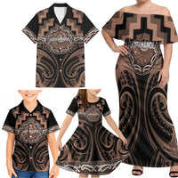 Aotearoa Kati Mamoe Personalised Family Matching Off Shoulder Maxi Dress and Hawaiian Shirt Maori Iwi Poutama Puhoro Tattoo LT14 - Polynesian Pride