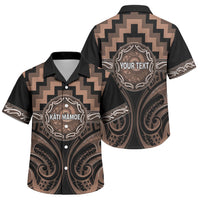 Aotearoa Kati Mamoe Personalised Family Matching Off Shoulder Maxi Dress and Hawaiian Shirt Maori Iwi Poutama Puhoro Tattoo LT14 Son's Shirt Brown - Polynesian Pride