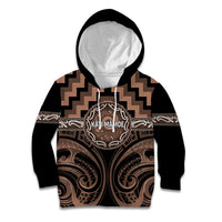 Aotearoa Kati Mamoe Personalised Kid Hoodie Maori Iwi Poutama Puhoro Tattoo LT14 Hoodie Brown - Polynesian Pride