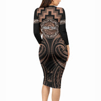 Aotearoa Kati Mamoe Personalised Long Sleeve Bodycon Dress Maori Iwi Poutama Puhoro Tattoo LT14 - Polynesian Pride