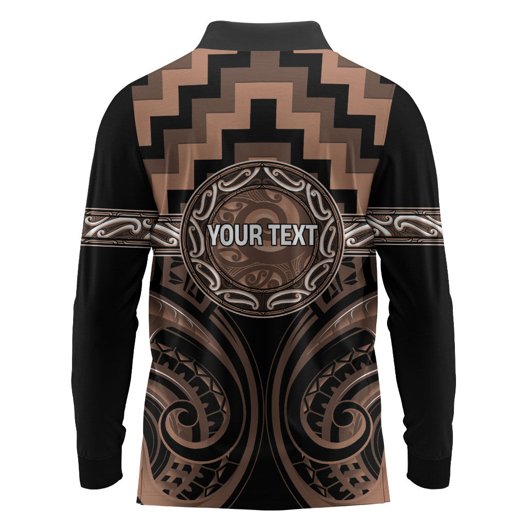 Aotearoa Kati Mamoe Personalised Long Sleeve Polo Shirt Maori Iwi Poutama Puhoro Tattoo LT14 - Polynesian Pride