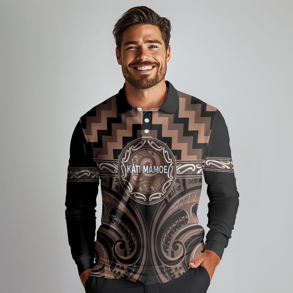 Aotearoa Kati Mamoe Personalised Long Sleeve Polo Shirt Maori Iwi Poutama Puhoro Tattoo LT14 - Polynesian Pride
