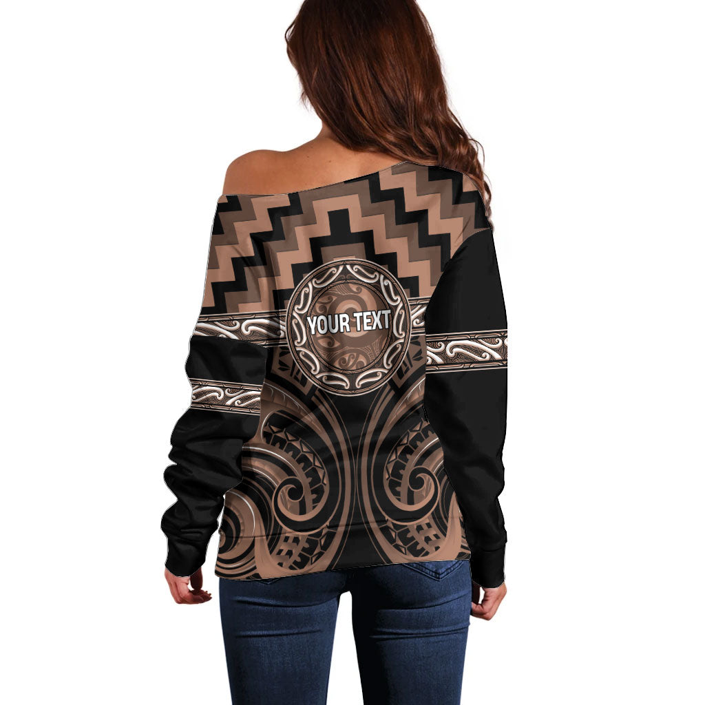 Aotearoa Kati Mamoe Personalised Off Shoulder Sweater Maori Iwi Poutama Puhoro Tattoo LT14 - Polynesian Pride