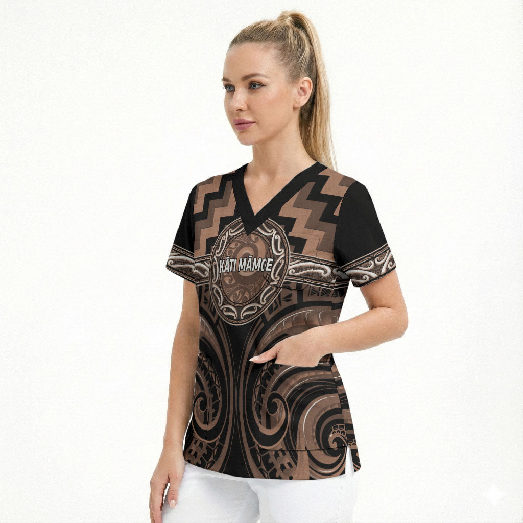 Aotearoa Kati Mamoe Personalised Scrub Top Maori Iwi Poutama Puhoro Tattoo LT14 - Polynesian Pride