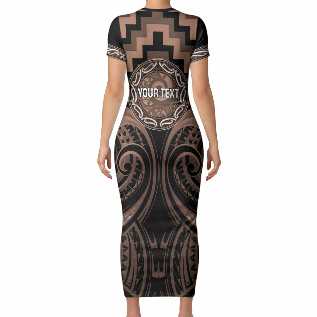 Aotearoa Kati Mamoe Personalised Short Sleeve Bodycon Dress Maori Iwi Poutama Puhoro Tattoo LT14 - Polynesian Pride