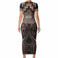 Aotearoa Kati Mamoe Personalised Short Sleeve Bodycon Dress Maori Iwi Poutama Puhoro Tattoo LT14 - Polynesian Pride