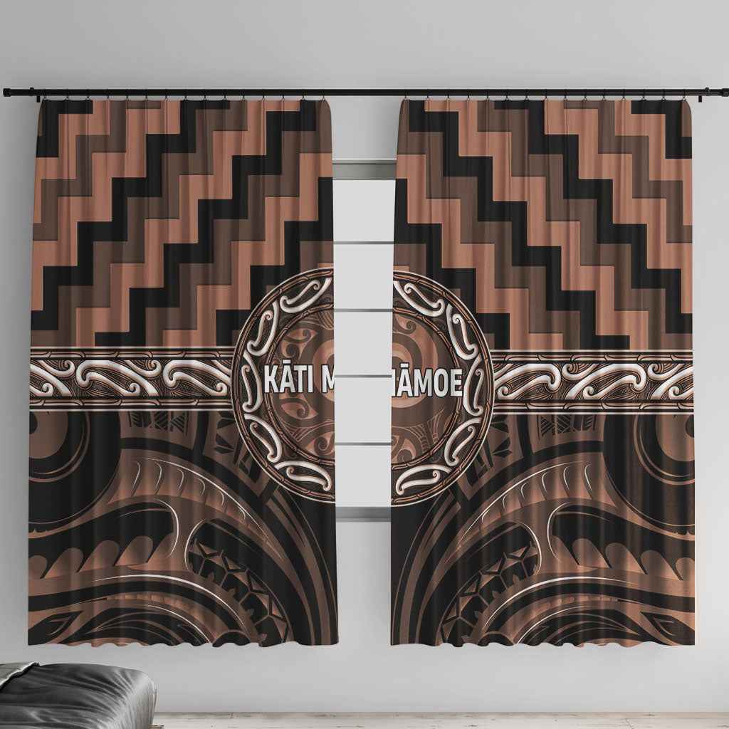 Aotearoa Kati Mamoe Window Curtain Maori Iwi Poutama Puhoro Tattoo LT14 With Hooks Brown - Polynesian Pride