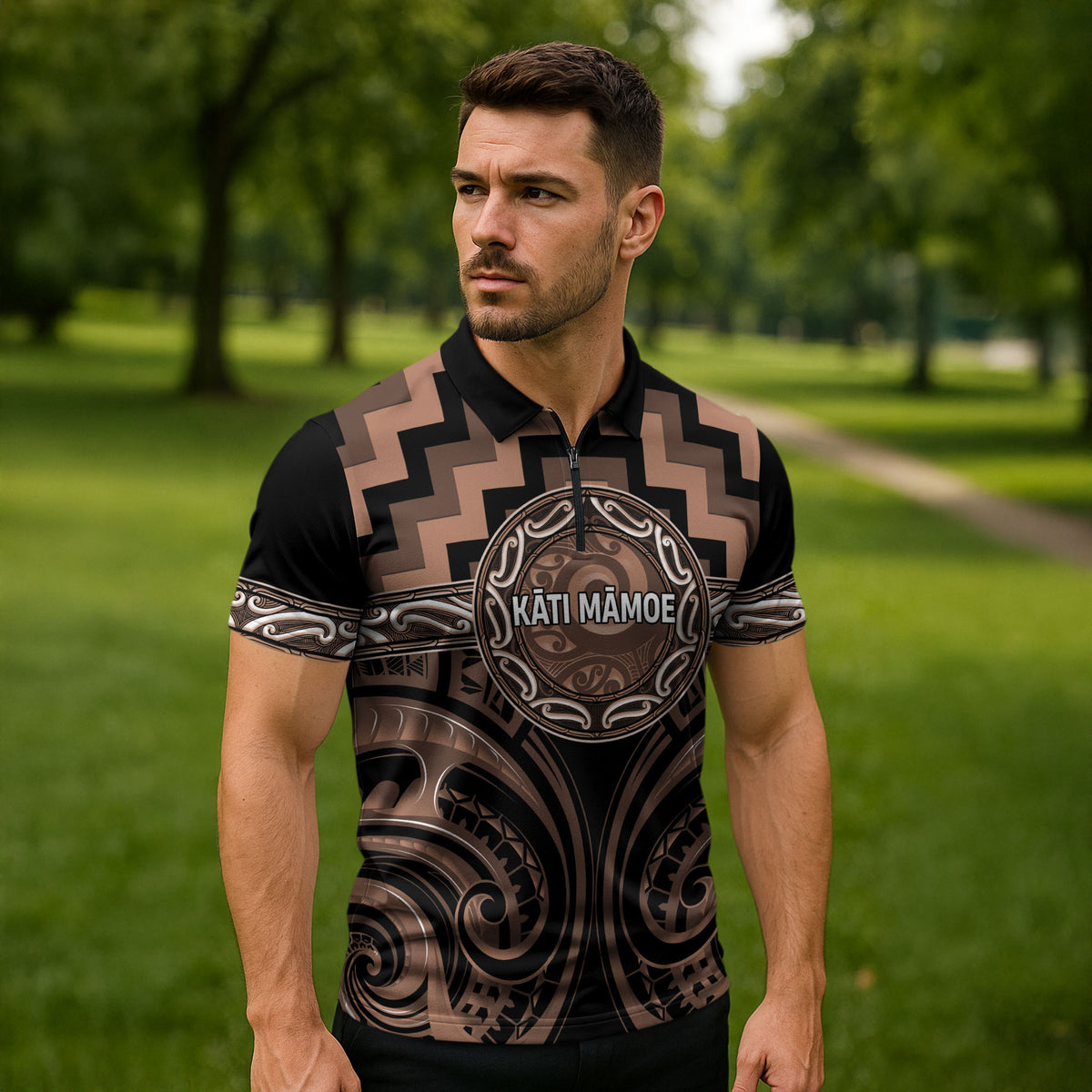 Aotearoa Kati Mamoe Personalised Zipper Polo Shirt Maori Iwi Poutama Puhoro Tattoo LT14 - Polynesian Pride